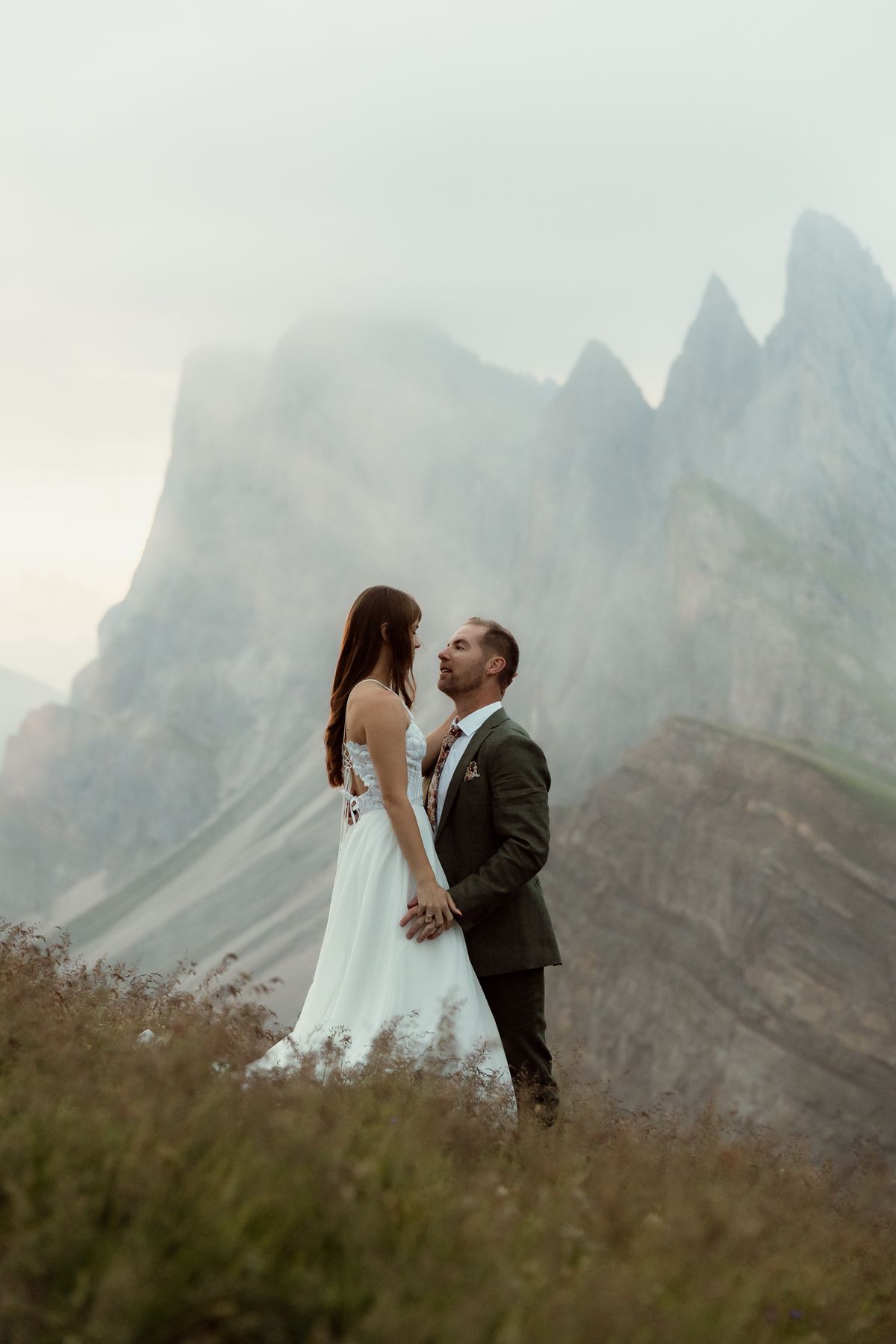 Couple at Seceda below the Odle peaks