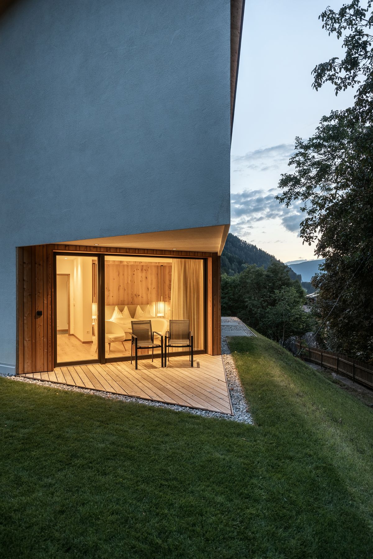 Lit terrace in the evening