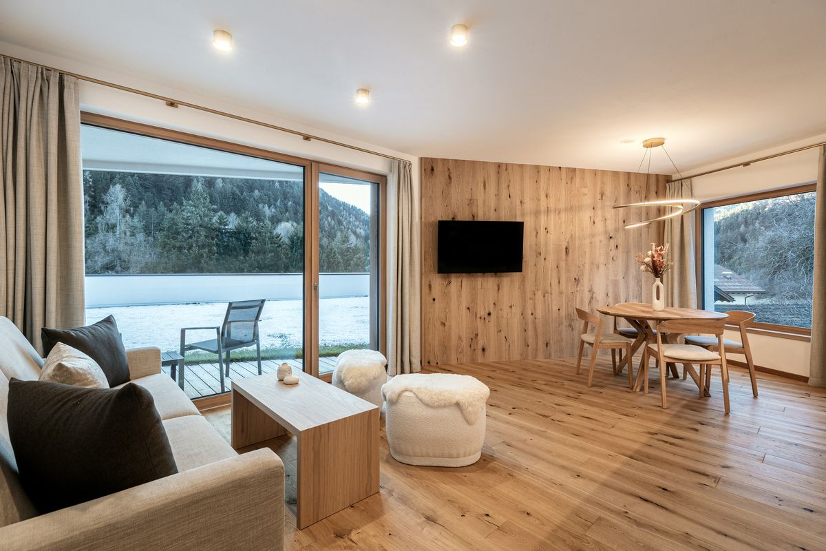 Living room with sofa and garden view