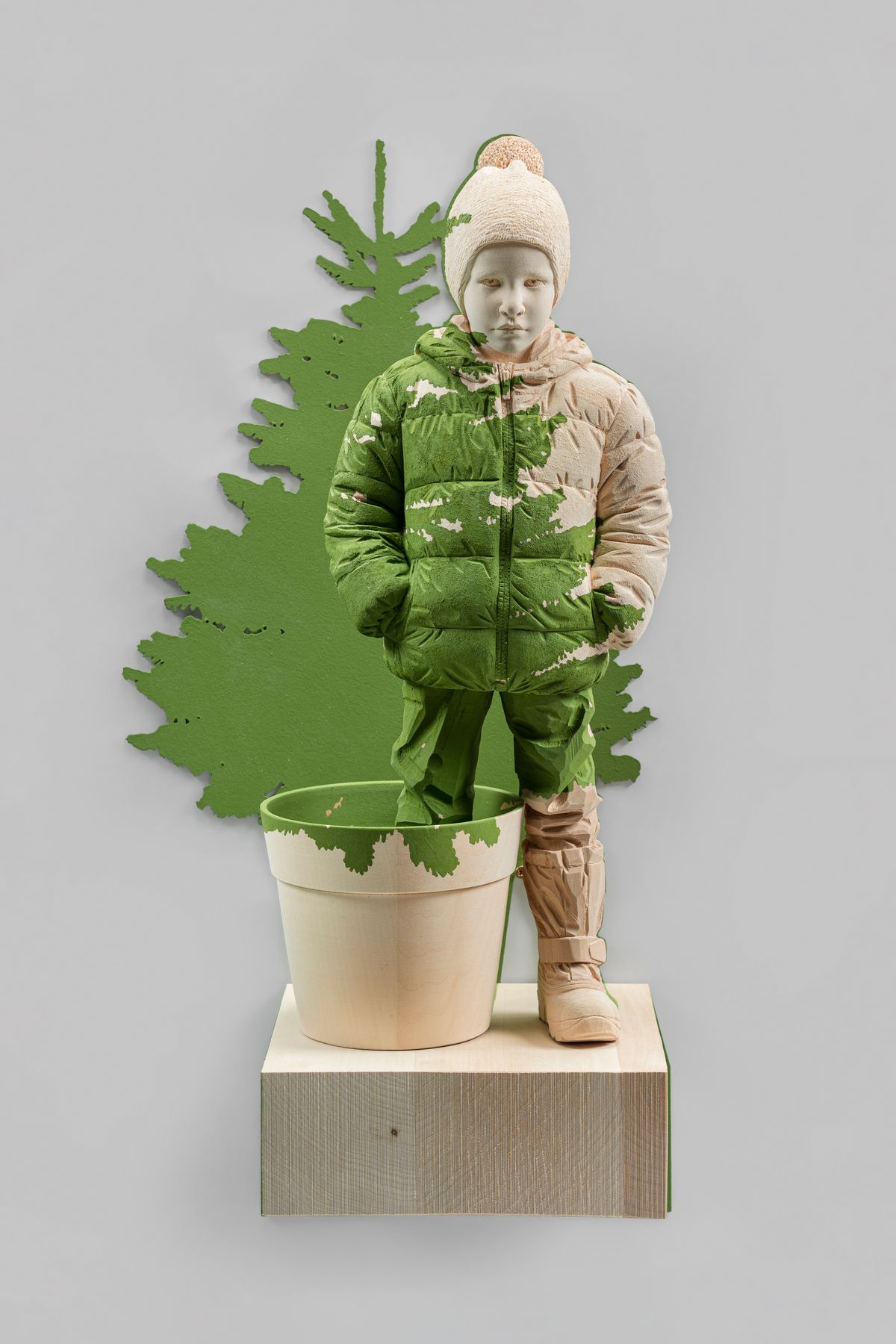 Figure with flowerpot and tree
