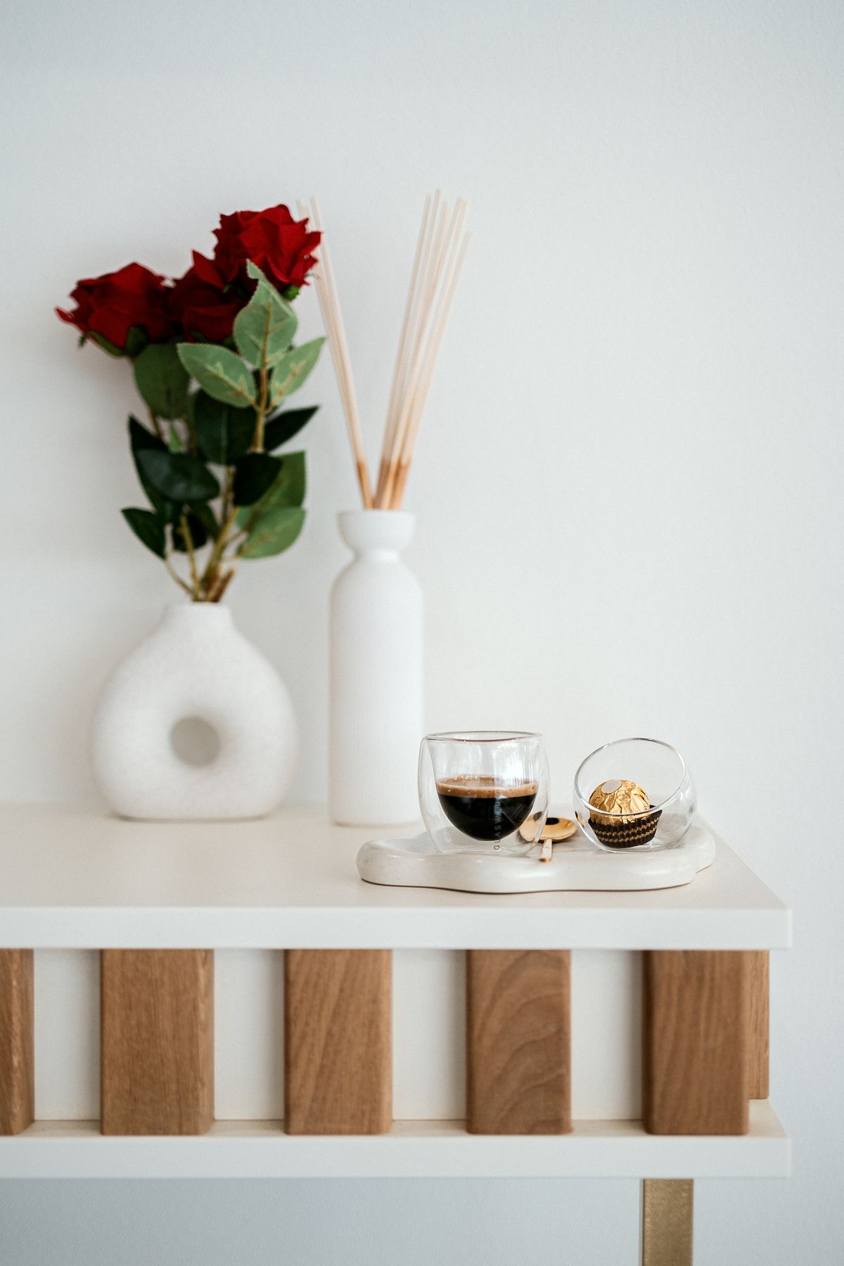 Roses, reed diffuser and coffee
