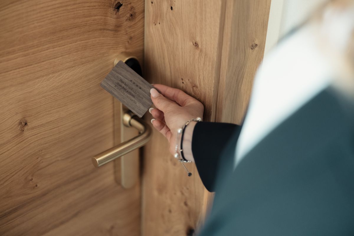 Key card at the wooden door