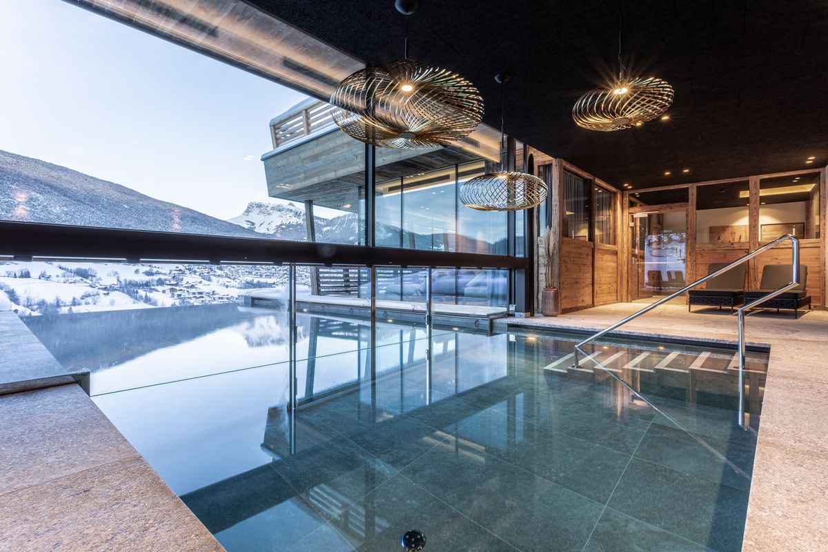 Indoor pool with a view outside