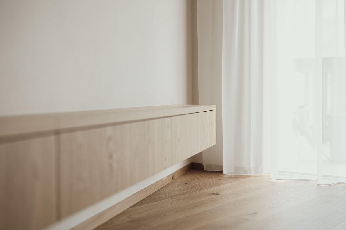 Oak sideboard by the window