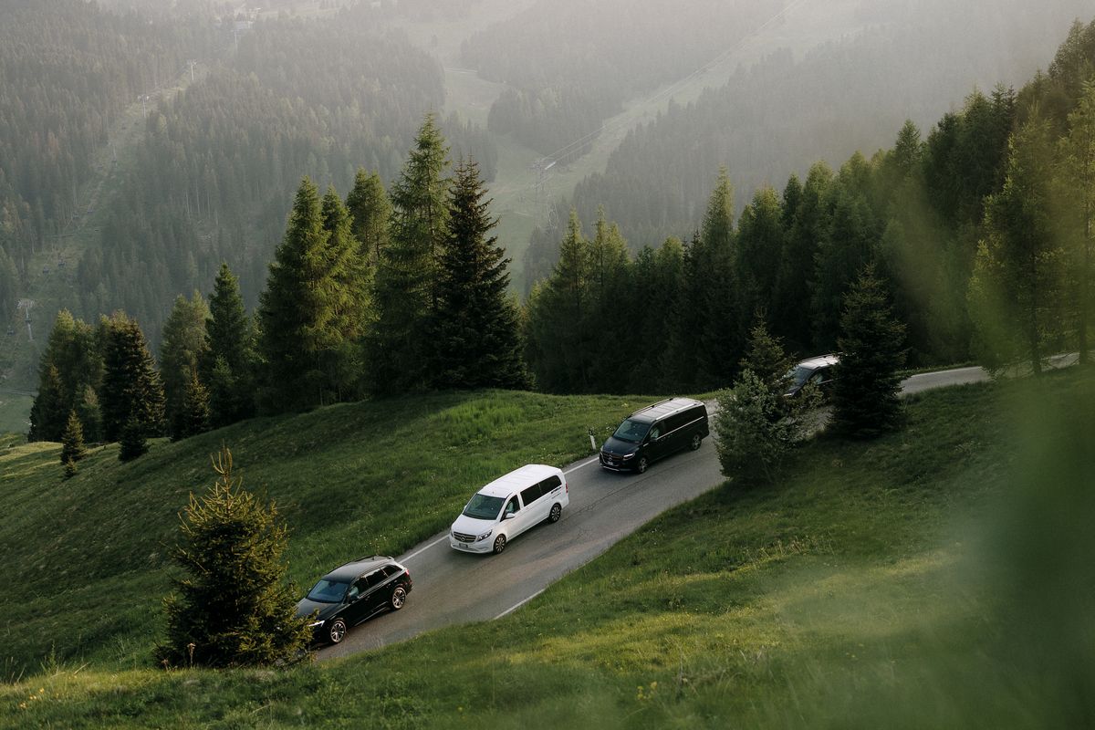 Convoy of vehicles on the hillside