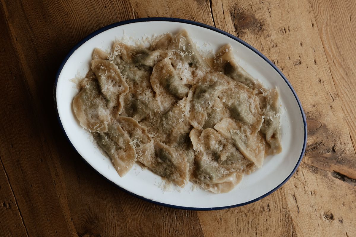 Filled pasta on an oval platter