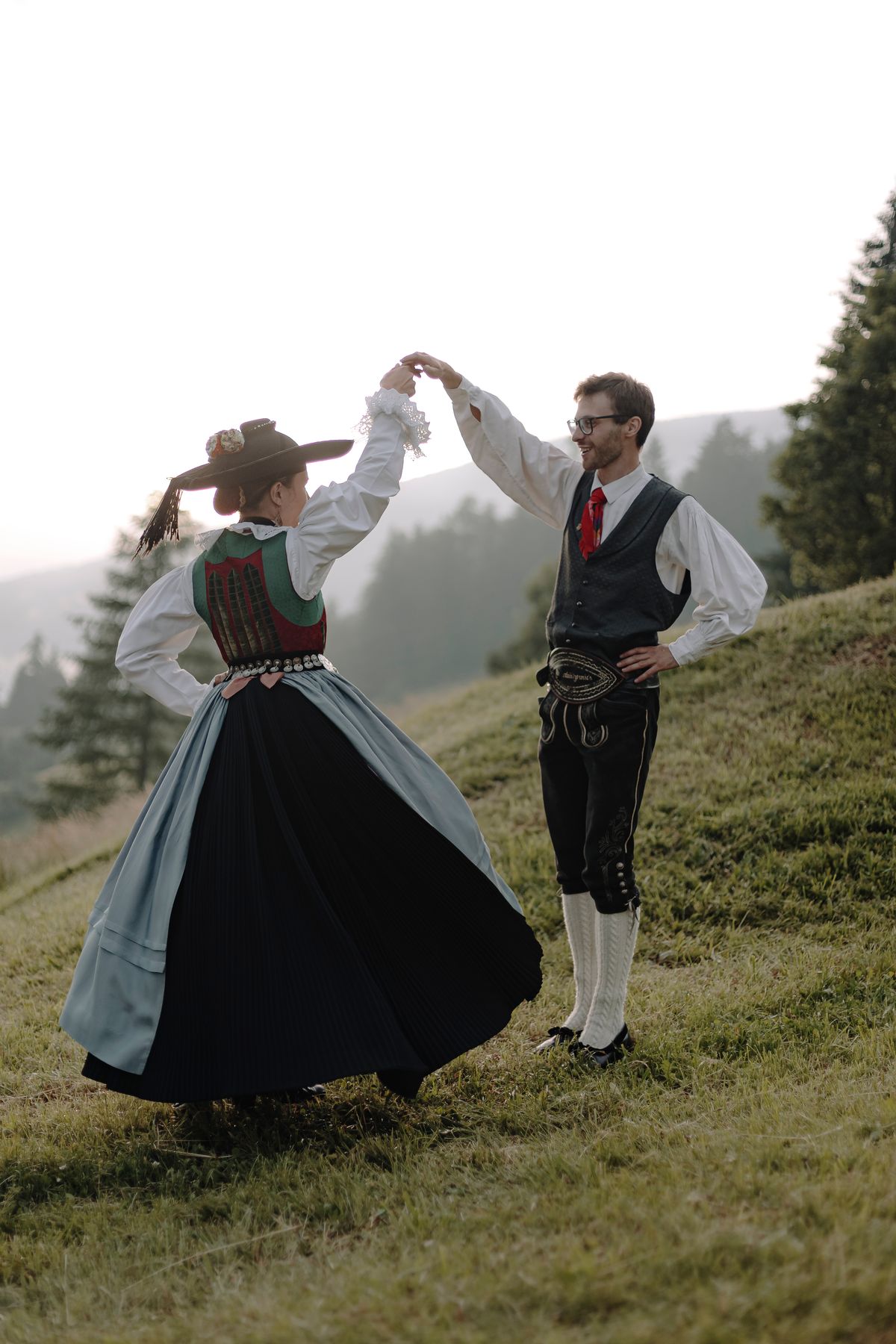 Couple dancing a folk dance