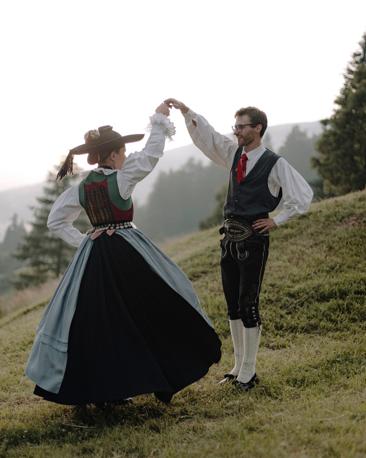 Couple dancing a folk dance