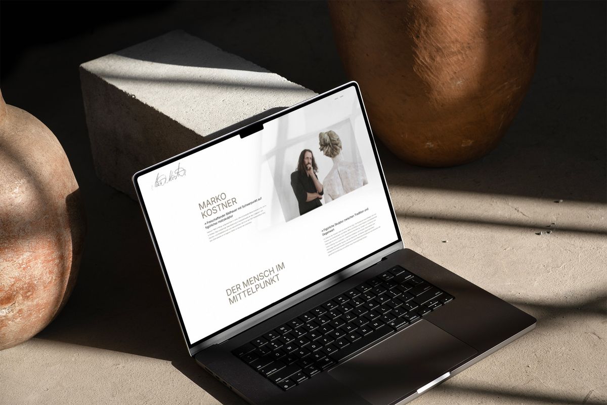 Sculptor Marko Kostner’s website on a laptop